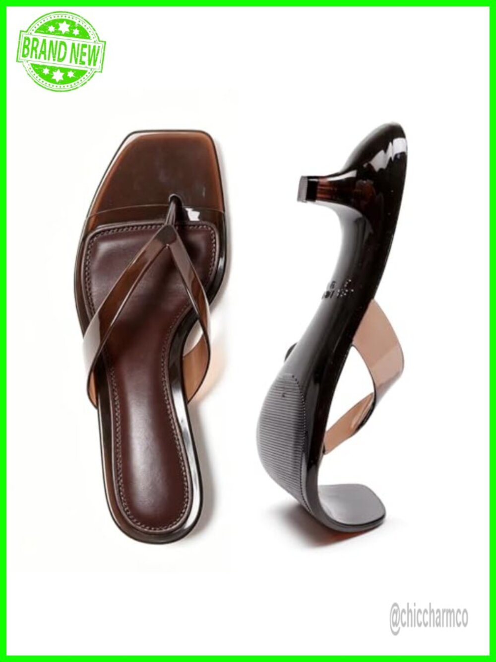 Clear Jelly Thong Heeled Sandals Kitten Heel Mules Square Open Toe Summer Beach - Picture 4 of 6